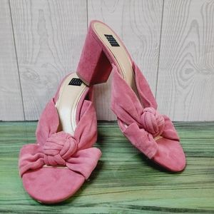 WHBM Pink Suede Stacked Heels 9/9.5